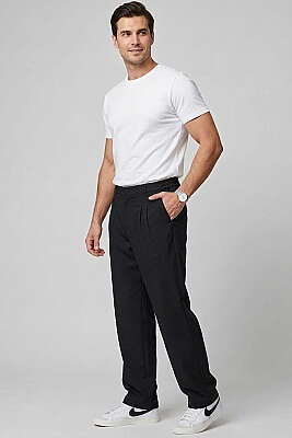 Çıtçıtlı Baggy Erkek Pantolon Lacivert - Erkek Pantolon