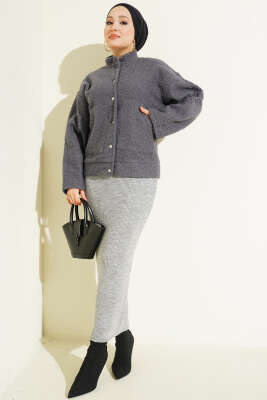 Çıtçıtlı Buklet Cepli Ceket Füme - Ceket