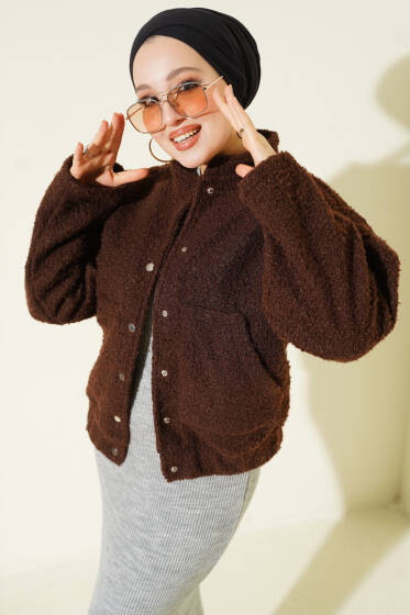 Çıtçıtlı Buklet Cepli Ceket Kahve - Ceket