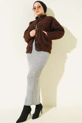 Çıtçıtlı Buklet Cepli Ceket Kahve - Ceket