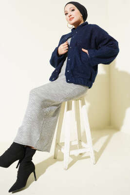 Çıtçıtlı Buklet Cepli Ceket Lacivert - Ceket