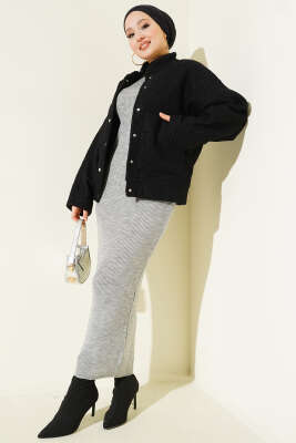 Çıtçıtlı Buklet Cepli Ceket Siyah - Ceket