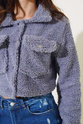 Çıtçıtlı Cepli Kısa Buklet Ceket Lila - Kadın Giyim Modelleri