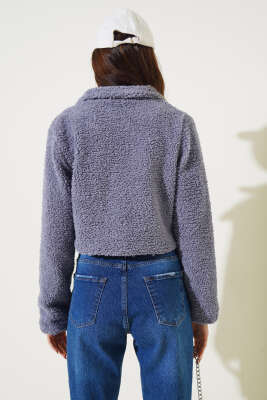 Çıtçıtlı Cepli Kısa Buklet Ceket Lila - Kadın Giyim Modelleri