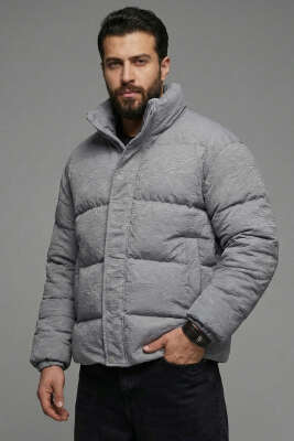 Çıtçıtlı Desenli Şişme Mont Gri - GAVAZZİ