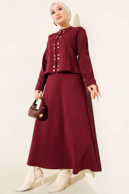 Çıtçıtlı Etekli Scuba İkili Takım Bordo - TABLO FASHİON