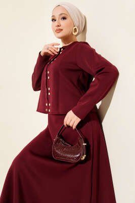 Çıtçıtlı Etekli Scuba İkili Takım Bordo - İkili Takım