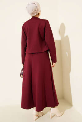 Çıtçıtlı Etekli Scuba İkili Takım Bordo - İkili Takım