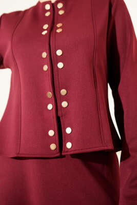 Çıtçıtlı Etekli Scuba İkili Takım Bordo - İkili Takım