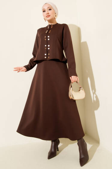 Çıtçıtlı Etekli Scuba İkili Takım Kahve - İkili Takım