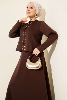 Çıtçıtlı Etekli Scuba İkili Takım Kahve - İkili Takım