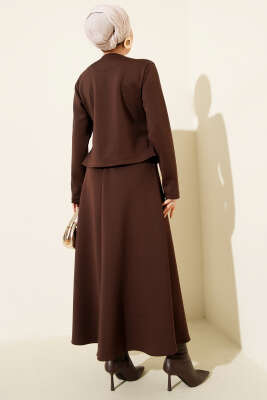 Çıtçıtlı Etekli Scuba İkili Takım Kahve - İkili Takım