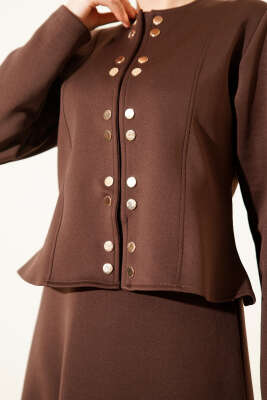 Çıtçıtlı Etekli Scuba İkili Takım Kahve - İkili Takım