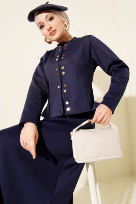 Çıtçıtlı Etekli Scuba İkili Takım Lacivert - TABLO FASHİON