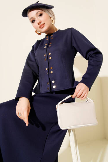 Çıtçıtlı Etekli Scuba İkili Takım Lacivert - İkili Takım