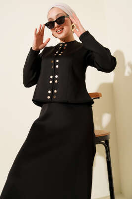 Çıtçıtlı Etekli Scuba İkili Takım Siyah - İkili Takım