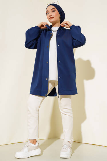 Çıtçıtlı Fermuarlı Hırka Lacivert - Hırka