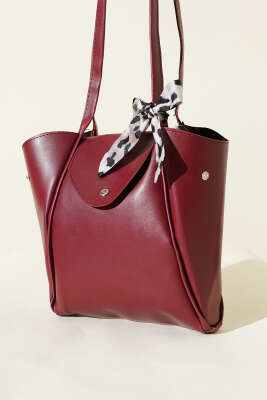 Çıtçıtlı Fularlı Kol Çanta Bordo - ŞENTÜRK ÇANTA