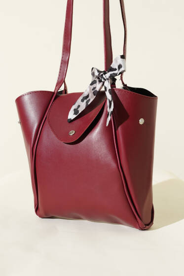 Çıtçıtlı Fularlı Kol Çanta Bordo - Kol Çantası