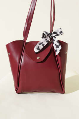 Çıtçıtlı Fularlı Kol Çanta Bordo - Kol Çantası