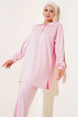 Çıtçıtlı Gömlek Yaka İkili Takım Pembe - 700-1000 TL Ürünler