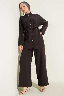 Çıtçıtlı İnce Kemerli Modal İkili Takım Acı Kahve - HEWES