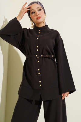 Çıtçıtlı İnce Kemerli Modal İkili Takım Acı Kahve - İkili Takım