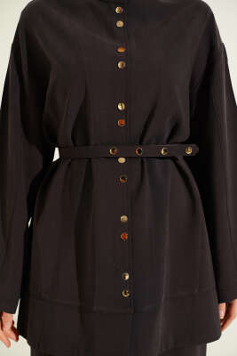 Çıtçıtlı İnce Kemerli Modal İkili Takım Acı Kahve - İkili Takım