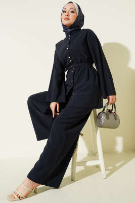 Çıtçıtlı İnce Kemerli Modal İkili Takım Lacivert - HEWES