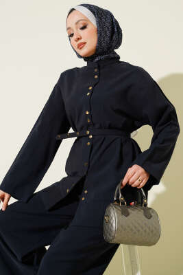 Çıtçıtlı İnce Kemerli Modal İkili Takım Lacivert - İkili Takım