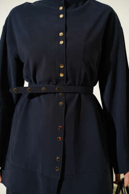 Çıtçıtlı İnce Kemerli Modal İkili Takım Lacivert - İkili Takım