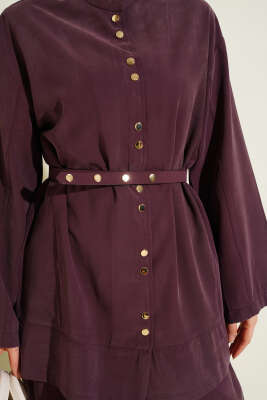 Çıtçıtlı İnce Kemerli Modal İkili Takım Mürdüm - İkili Takım