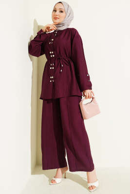 Çıtçıtlı İp Kuşaklı İkili Takım Bordo - HBS