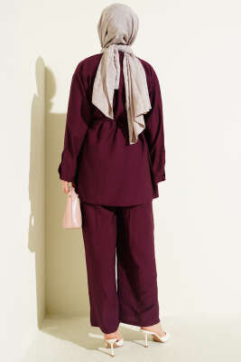 Çıtçıtlı İp Kuşaklı İkili Takım Bordo - İkili Takım