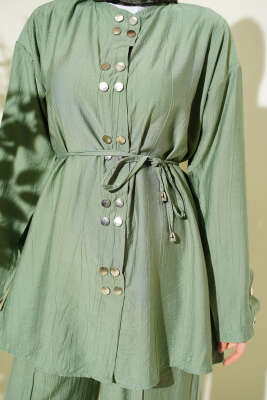 Çıtçıtlı İp Kuşaklı İkili Takım Çağla Yeşili - İkili Takım