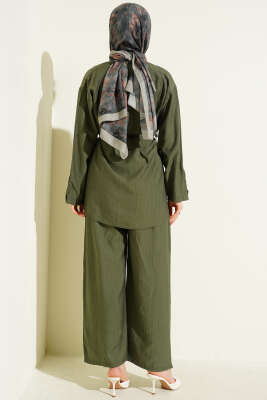 Çıtçıtlı İp Kuşaklı İkili Takım Haki - İkili Takım