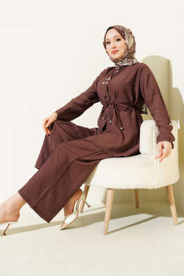 Çıtçıtlı İp Kuşaklı İkili Takım Kahve - HBS