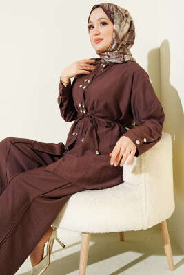 Çıtçıtlı İp Kuşaklı İkili Takım Kahve - İkili Takım