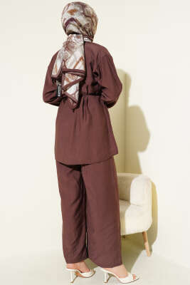 Çıtçıtlı İp Kuşaklı İkili Takım Kahve - İkili Takım