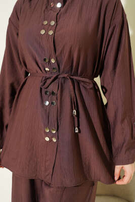 Çıtçıtlı İp Kuşaklı İkili Takım Kahve - İkili Takım