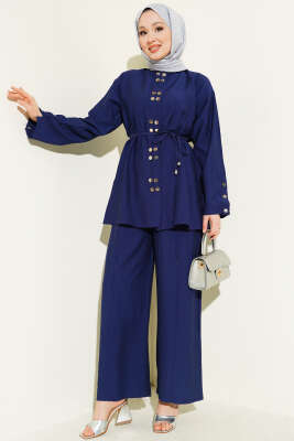 Çıtçıtlı İp Kuşaklı İkili Takım Lacivert - HBS