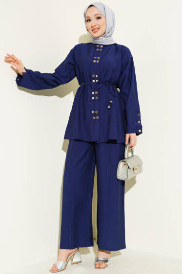 Çıtçıtlı İp Kuşaklı İkili Takım Lacivert - İkili Takım