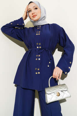 Çıtçıtlı İp Kuşaklı İkili Takım Lacivert - İkili Takım