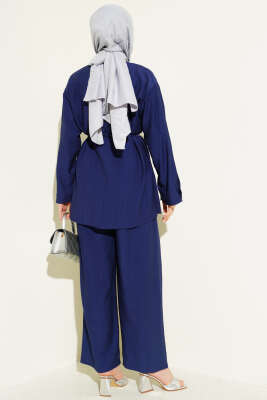 Çıtçıtlı İp Kuşaklı İkili Takım Lacivert - İkili Takım