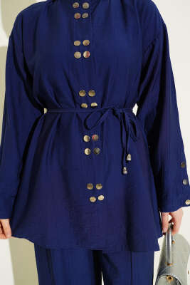 Çıtçıtlı İp Kuşaklı İkili Takım Lacivert - İkili Takım