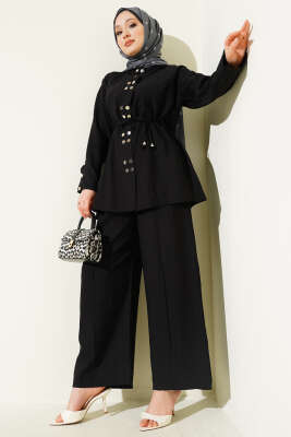 Çıtçıtlı İp Kuşaklı İkili Takım Siyah - HBS