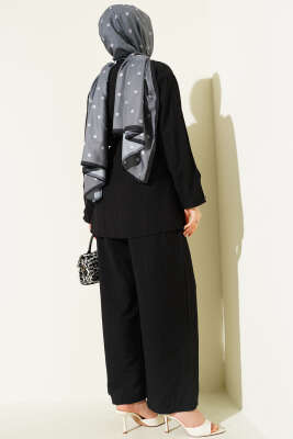 Çıtçıtlı İp Kuşaklı İkili Takım Siyah - İkili Takım