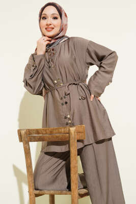 Çıtçıtlı İp Kuşaklı İkili Takım Vizon - İkili Takım