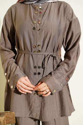 Çıtçıtlı İp Kuşaklı İkili Takım Vizon - İkili Takım