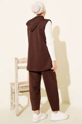 Çıtçıtlı Kapüşonlu Scuba Yelek Takım Kahve - İkili Takım